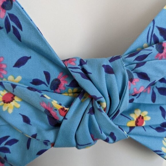 NWT ZARA Blue floral crop top bra smocked back adjustable straps sz Medium - Picture 8 of 8